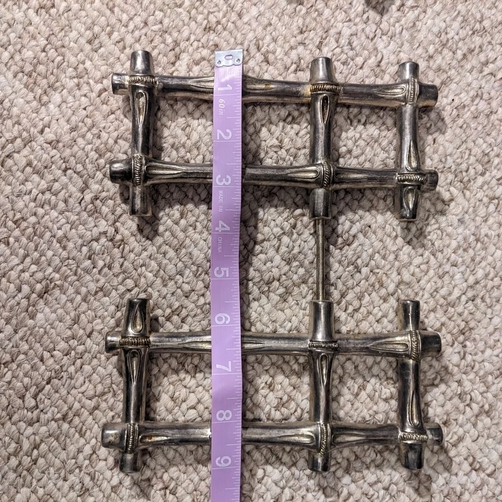 Vintage bamboo inspired expanding trivets, silver toned